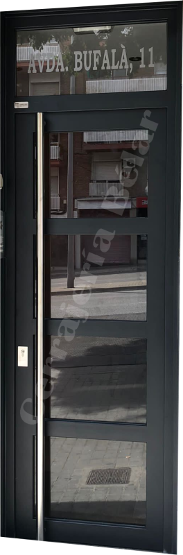 Puerta de una sola hoja con acabados en inoxidable Puerta de una sola hoja con acabados en inoxidable