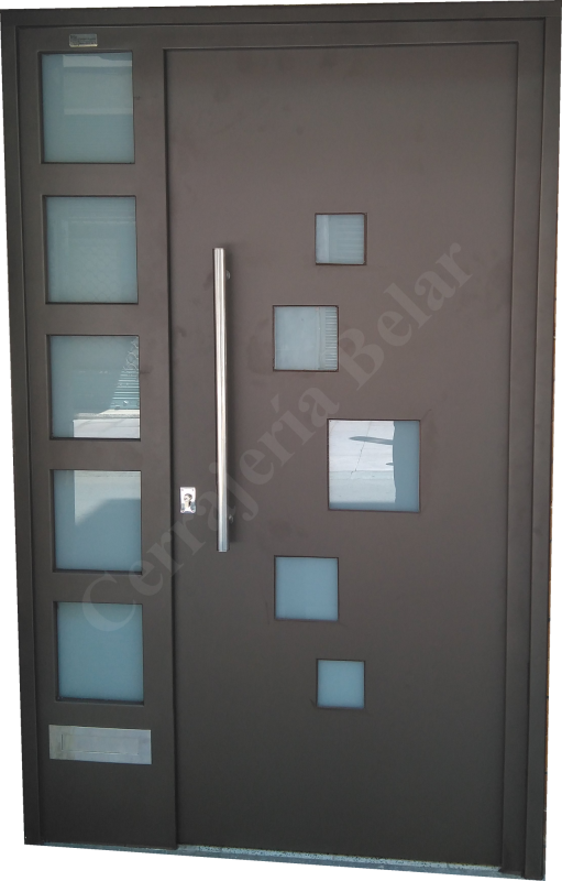 Puerta con tirador exterior y bocacartas en acero inoxidable Puerta con tirador exterior y bocacartas en acero inoxidable